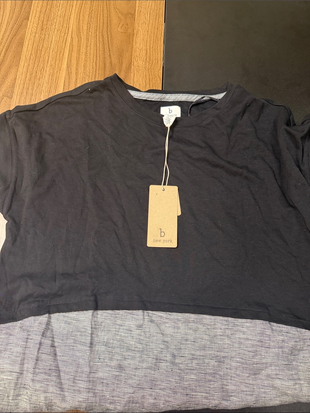 B New York Black Crop Top with Light Gray Layered Hem